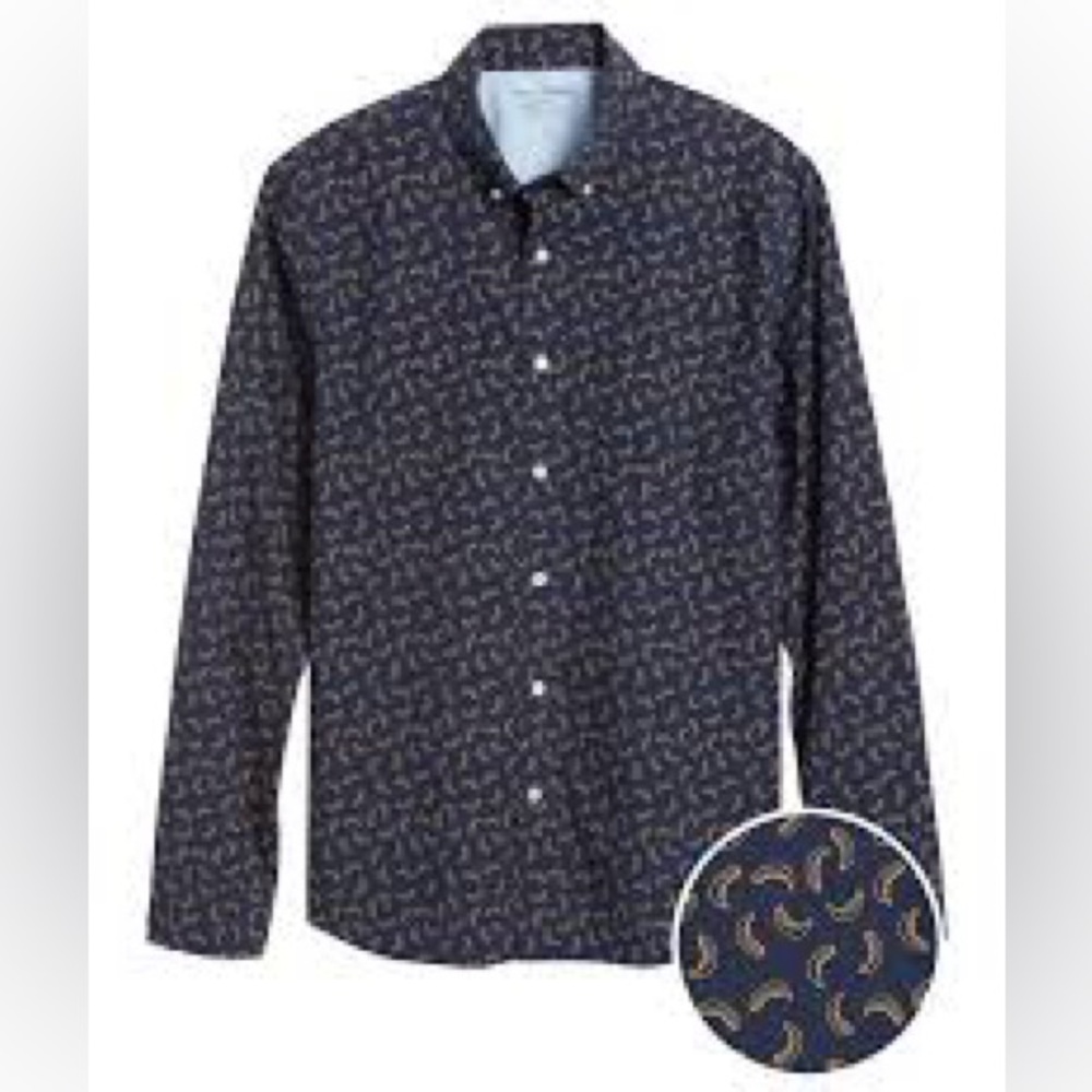 Banana Republic Untucked Slim Fit Luxe Banana Print Poplin Shirt